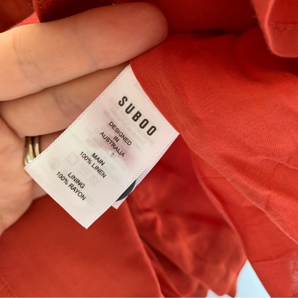Suboo Rising Sun Button Front Linen Mini Dress brick red - Picture 10 of 13